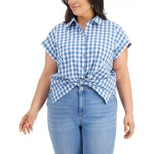 Style & Co Women's Plus Size 3X Gingham Cotton Camp Shirt NWT PM139AFA